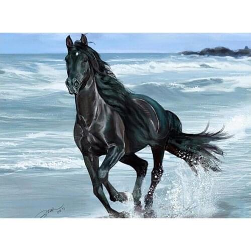 New Full Round Diamond 5D DIY Diamond Painting "Black Horse" Embroidery Cross Stitch Rhinestone Mosaic Painting Decor Gift