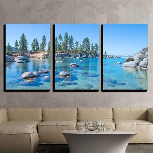 Diamond Painting Full Square Triptych River bank tree stones seaside landscape Embroidery Cross Stitch 5d Diy MosaicZP-3565