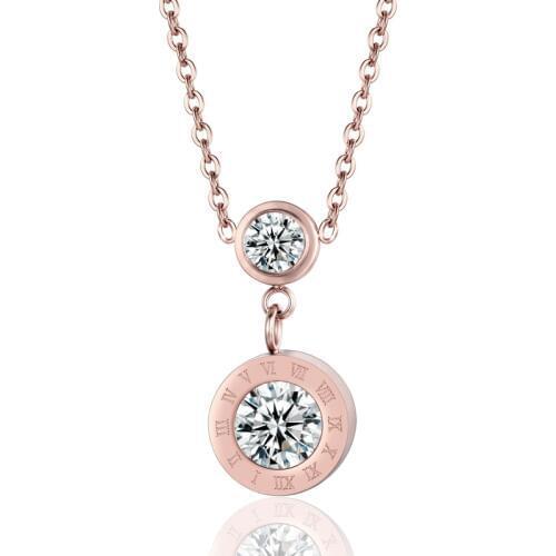 Shiny Small Crystal Hang Roman Crystal Pendant Necklace Stainless Steel Rose Gold Color Necklace Wholesale Best Gift For Women