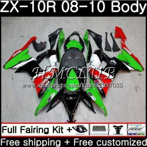 Bodywork Green red hot For KAWASAKI NINJA ZX10R ZX1000C 2008 2009 2010 63HC.1 ZX 10R ZX 10 R ZX1000 ZX-10R 08 09 10 Fairing kit