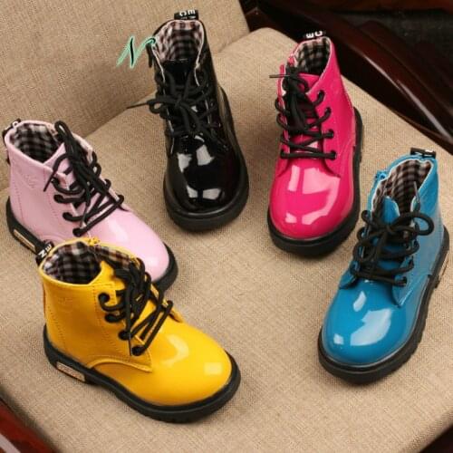 Spring Childrens Boots Girls Boots Waterproof Patent Leather Toddler Boots shoes Fashion Boys Shoes Snow Boots Kids Size 21-36