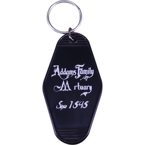 Addams Family inspired keychain cool black hotel key tag movie fans collection