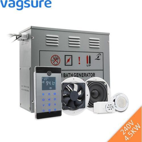 CE 4.5KW AC110/220V Bluetooth Wet Steam Bath Sauna Generator With Shower Spa Accessories Brass Safety Valve Auto Drain Steamer