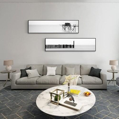Black and white A bridge by the lake bird Nordic style Modern Wall Art Picture Canvas for porch Living room painting Decor
