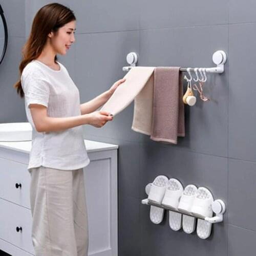 Suction Cup Towel rack free punching toilet bathroom suction cup hook towel rack shelf wall-mounted towel bar finishing rack