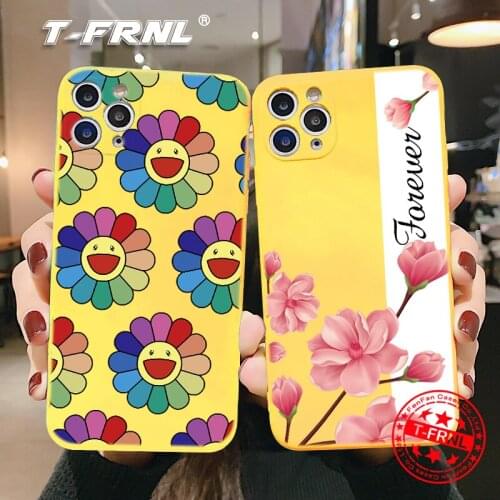For iPhone 12 Mini 11 Pro XS Max XR X 7 8 Plus Yellow Soft Airbag TPU Cover Coque Cartoon Lucky Smiley Straight Edge Phone Case