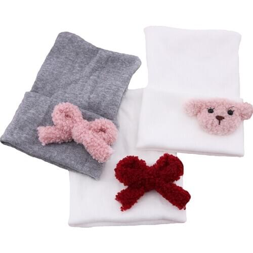 Baby Boy Girls White Bow hospital hat Soft 0-4 Month Baby Kids Teddy Bear Cotton Knit Caps and Bonnet 2020 new born Accessories