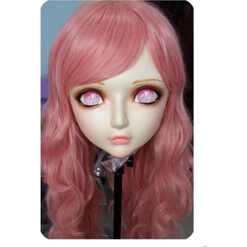 DM024) Women/Girl Sweet Resin Half Head Kigurumi BJD Mask Cosplay Japanese Anime Lifelike Lolita Mask Crossdressing Sex Doll