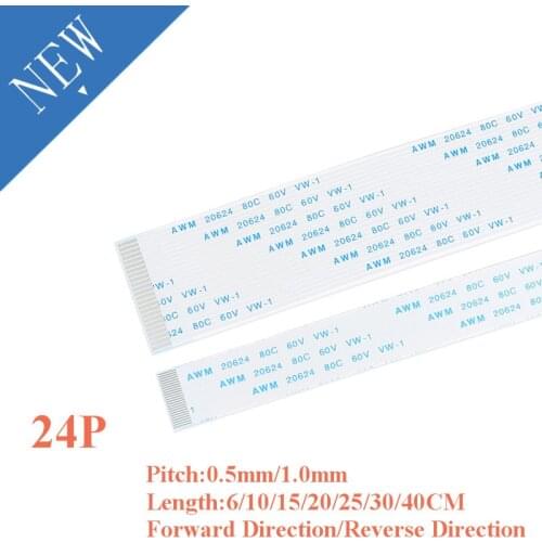 10PCS FPC/FFC Ribbon Flexible Flat Cable 24 Pin 0.5MM/1.0MM Pitch With 6/10/15/20/25/30/40CM Length Forward Reverse Direction