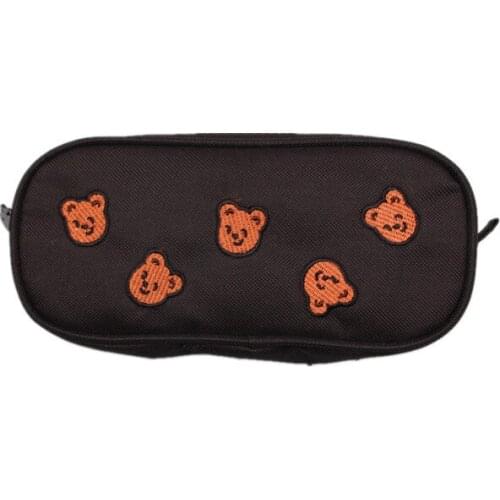Kawaii Bear Embroidery Canvas Pencil Bag Pen Case Kids Gift Cosmetic Stationery Pouch Office School Supplies