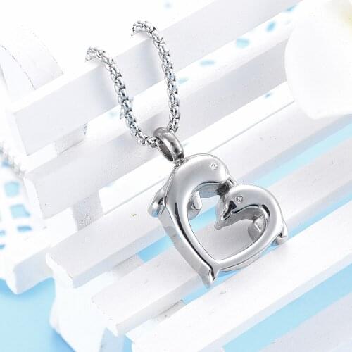 IJD9150 Pet Cremation Jewelry Dolphin Urn Ash Pendant Charm Necklace Keepsake Stainless Steel Cremation Jewelry