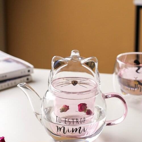 Cat teapot tea glass high temperature thick lovely flower teapot household filter tea set heat resistant glass water jug