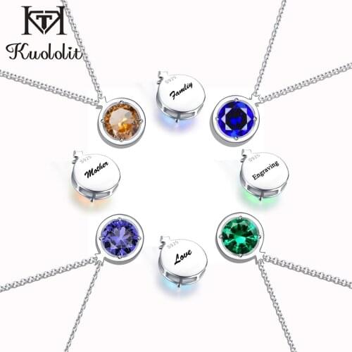 Kuololit Customize Pendants Necklaces For Women 925 Sterling Silver Engraving Pendant Birthstone Necklace Christmas Gift DIY