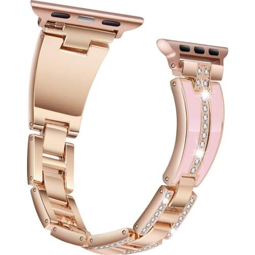 Two-color Strap Easy Adjust Metal Bracelet for Apple Watch Band 40mm 44mm 38mm 42mm for Iwatch Series 6 SE 5 4 3 Rhinestone Belt