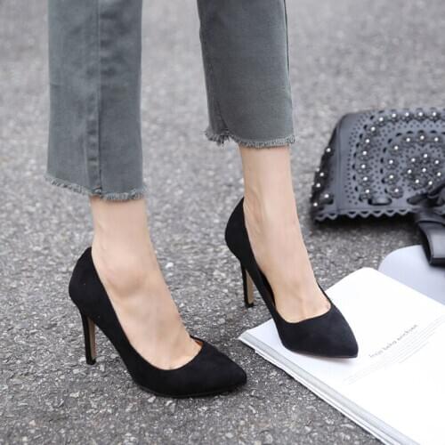 Dress Suede Stiletto Heel-Shoes Pumps Pointed-Toe Black Designer Women Faux Wedding Red Shoes Woman Basic Pumps Unif Shoes