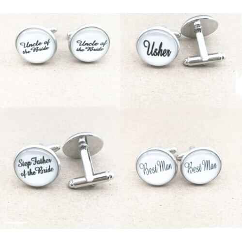 Fashion White Custom Cufflinks Groomsmen Tie Clips Mens Party Shirt Jewelry Groom Wedding Cufflinks Gift