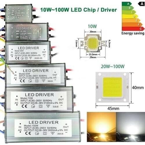 COB light beads 10W 20W 30W 50W 70W 100W floodlight constant current transformer lamp DC 12V 32V cool warm white LED Chip Driver