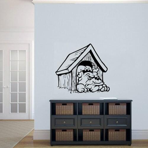 Cartoon Wall Decal Dog In His House Home Design Decor For Kids Boys Bedroom Living Room Nursery Door Window Vinyl Stickers Q254