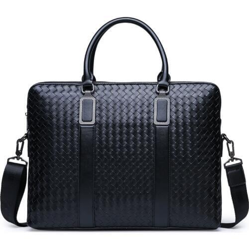 Mens Briefcase Business New Fashion Travel Bag Woven Male Handbag Casual Shoulder Cross body Bag Laptop Messenger Bag for Man
