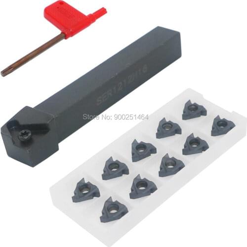 External Thread Turning Tool Set, SER1212H16 (12mm) with 10Pcs 16ER AG60 Hard Alloy Blades, CNC Lathe Machining Metric Thread