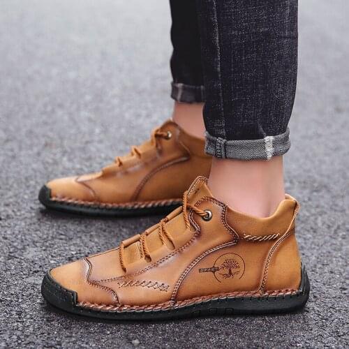 Autumn Men Shoes Retro Leather Male Flat Shoes Comfortable Soft Sole Ankle Boots Fashion Casual Handmade Shoes for Men Big Size
