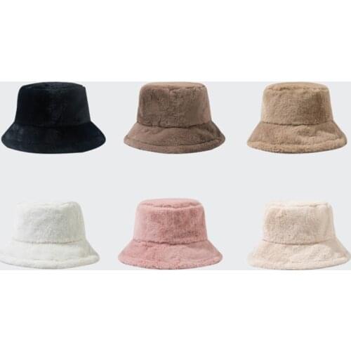 Retro Rabbit Fur Bucket Hat Female Autumn and Winter Sweet and Cute Plush Korean Wild Fisherman Hat Warm Thick Basin Hat