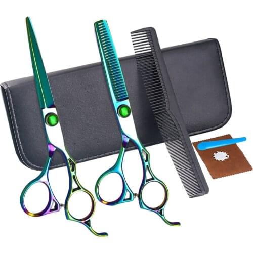 6 Inch Green Stainless Steel Barber Hair Cutting Scissors Set 7 pcs Hair Scissors Professional