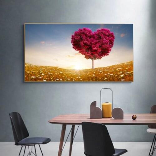 Anime Scene Wildflower Heart-shaped Red Love Tree Warm View Poster Bedroom Living Room Canvas Decoration Painting