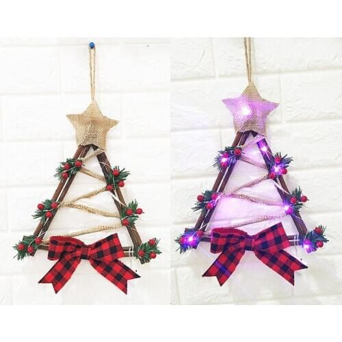 Xams Party Festival DIY Decoration Triangle Christmas Rattan Wreath Ring LED String Light Tree Ornament Christmas Pendants