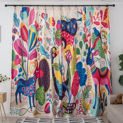 Cool Modern Minimalist Cute Cartoon Style Colorful Zoo Children Curtains for Living Dining Room Bedroom