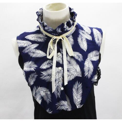 Dark blue suit decorative collar wooden ear pleated bow yarn decorative Keep Warm Detachable Collars Lapel False Collier Femme