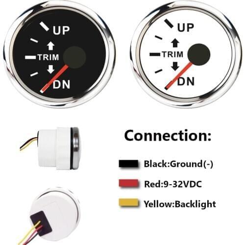 52mm UP-DN Trim Meter 0-190 ohm Boat Outboard Engine Left Side Trim Gauge With Red Backlight 12V/24V