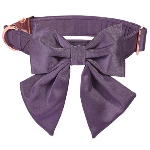 Unique style paws Purple Silk Dog Collar Wedding Puppy Collar with Bowtie Adjustable Dog Collar for Small Medium Large