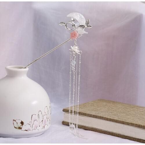 Chinese Style Hanfu Headpiece Hair Pin Women Moon Tassel Hair Sticks Vintage Hair Jewelry Accessories LB