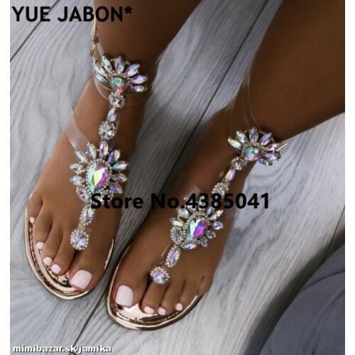 2019 shoes woman sandals women Rhinestones Chains Flat Sandals Thong Crystal Flip Flops sandals gladiator sandals 43 free ship
