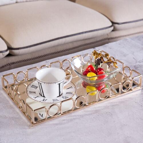 Golden Tray Home Soft Decoration Desktop Tea Set Storage Tray Decoration Hotel Metal Rectangular Tray