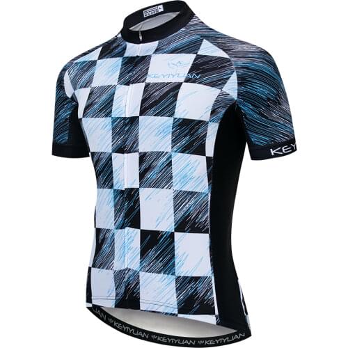 2021 KEYIYUAN Mens Cyling Jersey Summer Black and White Grid Ride Short Top Camiseta Mtb Koszulka Rowerowa