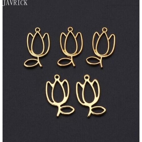 5Pcs Tulips Flower Metal Frame Pendant Open Bezel Blank Setting UV Resin Jewelry