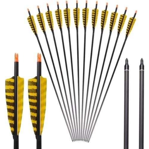 6/12Pcs 32-Inch Carbon Fiber Hunting Arrow Shaft Spine 400 6.2mm Inner Diameter With 4'' Real Feathers Can Be Replaced