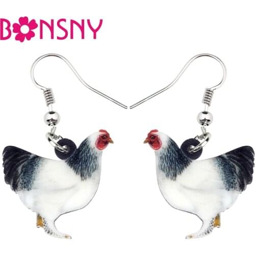 Bonsny Acrylic Cute Anime Chicken Hen Fowl Earrings Big Long Dangle Drop Novelty Jewelry For Women Girls Farm Animal Decoration