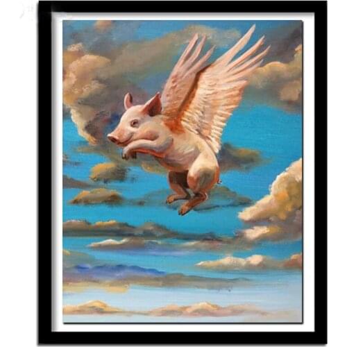 5D Diamond Embroidery Flying Pig Diy Diamond Painting Cross Stitch Kits Rose Square Resin Diamond Mosaic Home Decoration