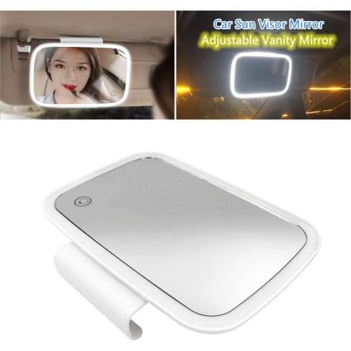 Car Makeup Mirror Woman Car Visor Mirror Compact Auto Makeup Mirror With LED Light Interior Car Accessories