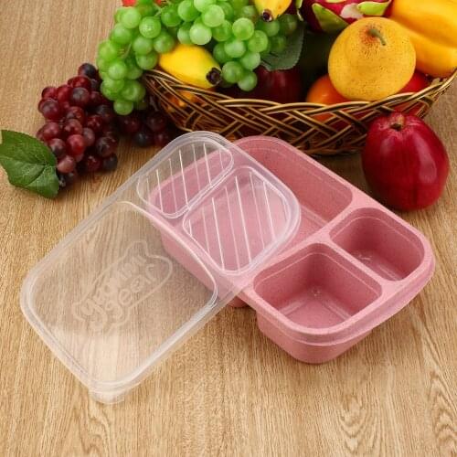 Wheat Straw Bento Box 3 Grids with Lid Microwave Food Box Biodegradable Storage Container Lunch Bento Box Dinnerware Set