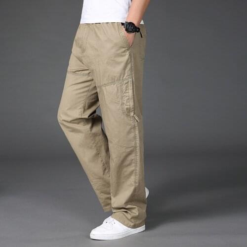 2021Spring and Autumn New Mens Cotton Casual Pants Loose Straight Solid Color Large Size Sports Pants Mens Sweatpants for Men