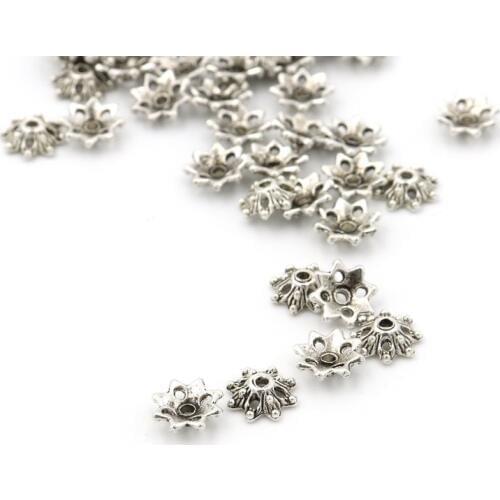 50pcs 9*3mm Tibetan Silver Flower Bead Caps Loose Spacer Beads For Jewelry Making Finding Accessories Wholesale Supplies