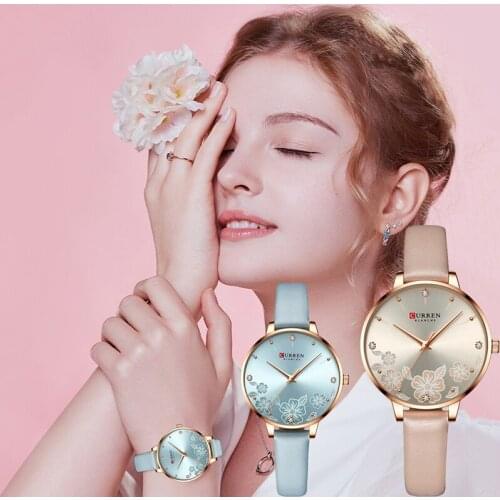 CURREN Fashion Quartz Women Watches Luxury Charm Flowers Dial Design Leather Watch Women Casual Ladies Clock часы женские