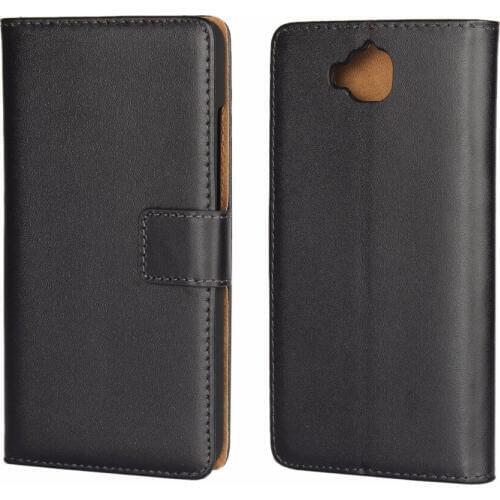 Smartphone cases for Huawei Y6 Pro,30pcs/lot,Luxury Plain genuine leather flip wallet case for Huawei Y6 Pro,full protective