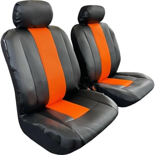 Orange Black Leather Seat Covers For Trucks Dogs Cars SUV, Leatherette Spacer Mesh Front Set Auto Protector