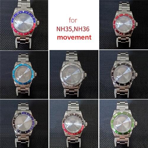 39.5mm Stainless Steel Watch Case with Watchband Strap Belt Bezel for NH35 NH36 Mechanical Movements