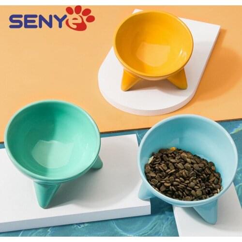 Color Ceramic Bowl Anti-dumping High Foot Non-slip Firm Personality Shape Pet bowl Cat Bowl Pet Supplies